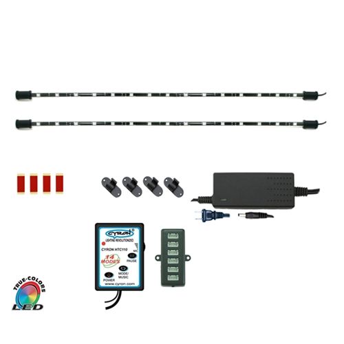 E Series - Wired Controller RGB True LED Multicolor Home TV Accent Lighting Kit, Under Cabinet Counter Light, 360 Degrees Rotatable, 2 x 24" Bars, ETL Listed