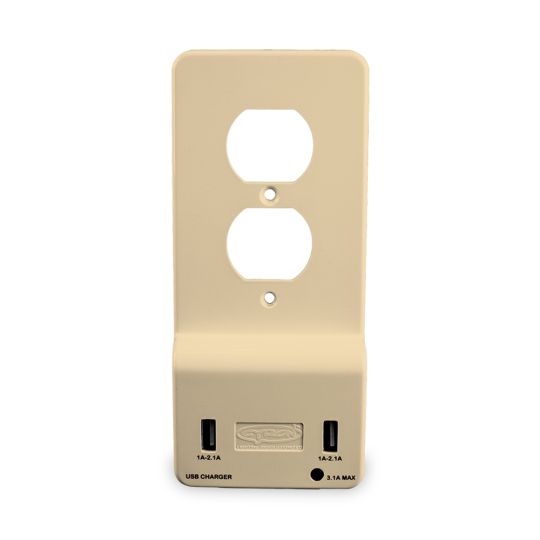 Cyron Outlit-Mate Dual USB Port Wall Charger Duplex Outlet Receptacle Socket, Wall Plate Cover Included, Built-In LED Night Light, ETL Listed, Almond