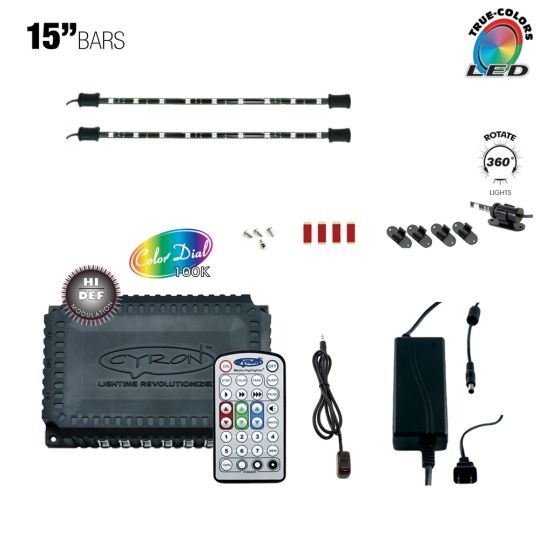 W1 Series - Hi Def Commercial Grade LED Multicolor RGB Lighting Kit, 12 Ports, 2 Bars x 15 Inch
